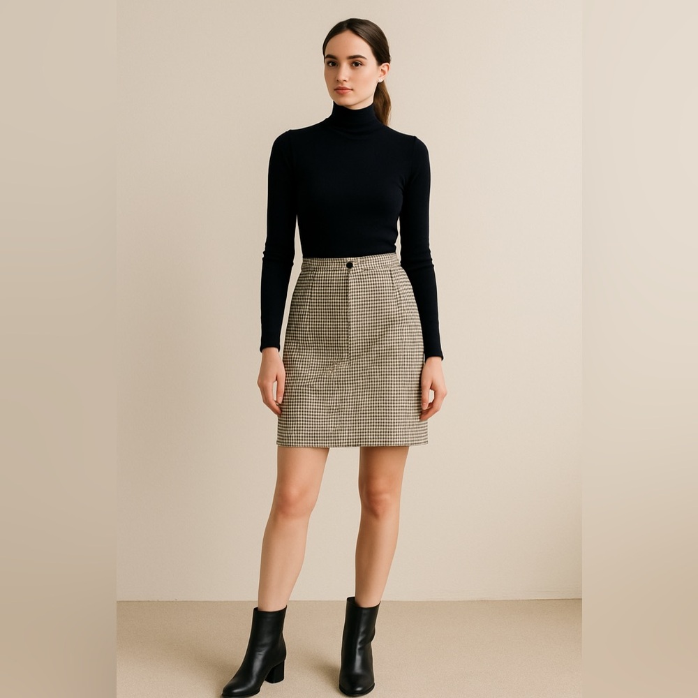 Vintage Jones New York Houndstooth Wool Skirt Size 8 Brown Black Lined Classic